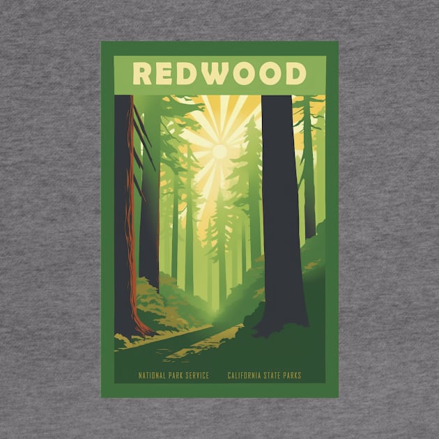 Redwood National Park Vintage Travel Poster by GreenMary Design